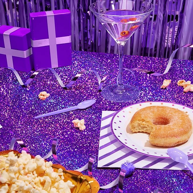 Purple & Gold Holographic Tablecloth 40" x 108" Iridescence Plastic Table Cloth for Valentine's Day, Birthday & Halloween Parties