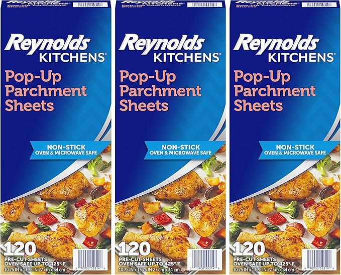 Reynolds Kitchens Pop-Up Parchment Paper Sheets, 10.7x13.75 Inch, 120 Sheets (Pack of 3)