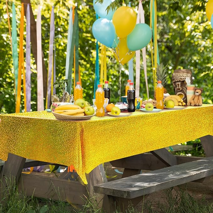 Just Shimmer Sparkling Holographic Laser Tablecloth - Shimmering, Waterproof, Easy to Clean - Ideal for Bachelorette, Birthday, Wedding, and Anniversary Party Decorations (Dark Blue & Gold, 2)
