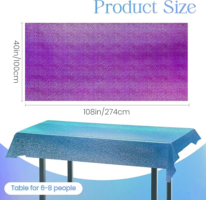 Blue & Purple Holographic Laser Tablecloth 40" x 108" Iridescence Frozen Mermaid Birthday Party Table Cloth Plastic Foil Table Cover For Under The Sea Ocean Winter Wedding Anniversary Party Supplies