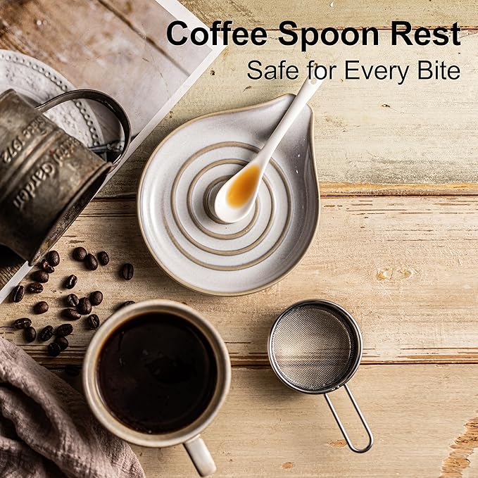 Ceramic Spoon Rest for Stove Top, Large Spoon Holder for Kitchen Counter, Heat-Resistant & Easy to Clean, Non-Stick Spatula Holder for Cooking, Coffee Spoon, Kitchen Decor, White