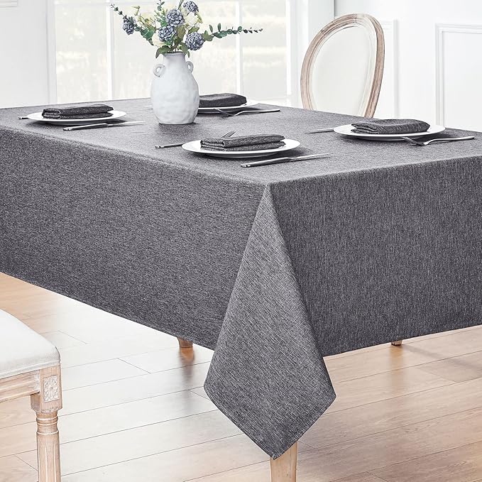 Veblandy Rectangle Tablecloth Linen Textured Waterproof & Stain Resistant Table Cloth Wrinkle Free Decorative Fabric Farmhouse Table Cover for Dining/Party/Buffet/Wedding, 52 x 70 Inch, Dark Grey