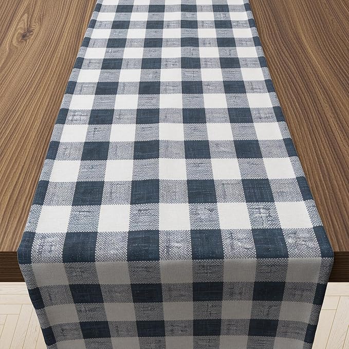 Gingham Table Runner - Blue and White Checkered Table Runner for Baby Shower, Birthday Party, Wedding Decorations | Farmhouse Kitchen Dining Table Decor Party Supplies for Home Indoor Outdoor