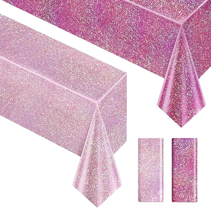 Just Shimmer Pink & PalePink Holographic Tablecloth 40" x 108" Hot Pink Party Decoration Birthday Party Table Decor Iridescence Plastic Table Cloth for Baby Shower Bachelorette Party Supplies