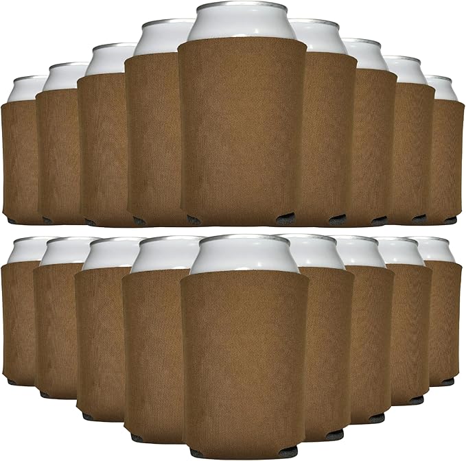 TahoeBay Bulk Blank Beer Can Cooler Sleeves (50-Pack) Sublimation Blanks for Vinyl Plain Soft Foam Can Sleeves Coolers for Soda Cans & Bottles Black, White, Assorted Solid Color (Brown)