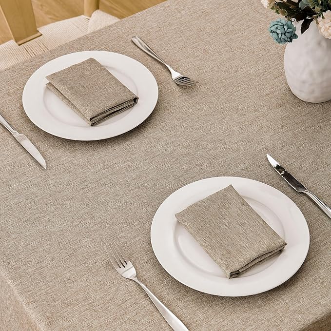 Veblandy 2 Pack Rectangle Tablecloth, 60x104 inch, Water Resistant Wrinkle Free Linen Textured Table Cloth Washable, Decorative Fabric Table Cover for Dining, Party and Camping, Mocha