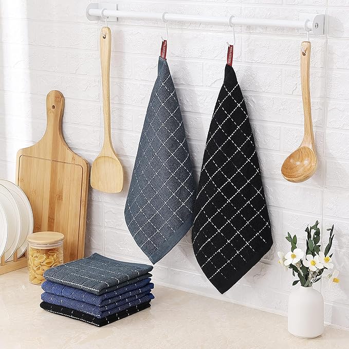 Homaxy 100% Cotton Terry Kitchen Dish Cloths, Ultra Soft and Absorbent Dish Towels for Kitchen, Suitable for Drying and Washing Dishes, 12 Pack, 12 x 12 Inches, Multiple Color