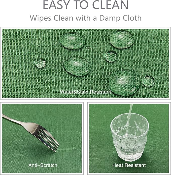 Veblandy Rectangle Tablecloth Waterproof 52x70 inch Linen Textured Table Cloth Stain and Wrinkle Resistant Washable, Decorative Fabric Table Cover for Dining, Party and Camping, Green
