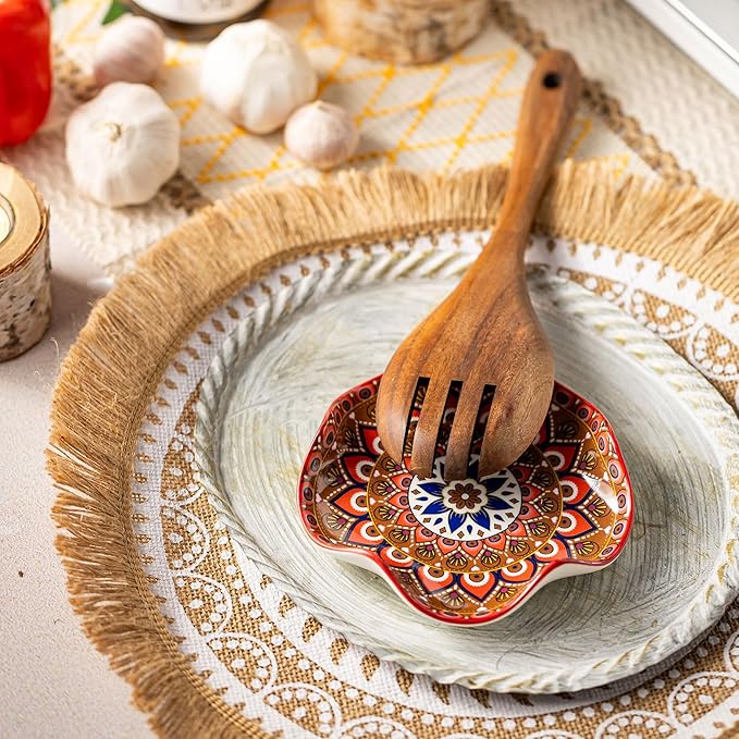 Spoon Rest for Stove Top, 5.3in Spoon Holder Utensil Rest, Ceramic Spoon Rests for Kitchen Counter Bohemian Style Cooking Gift for Housewarming