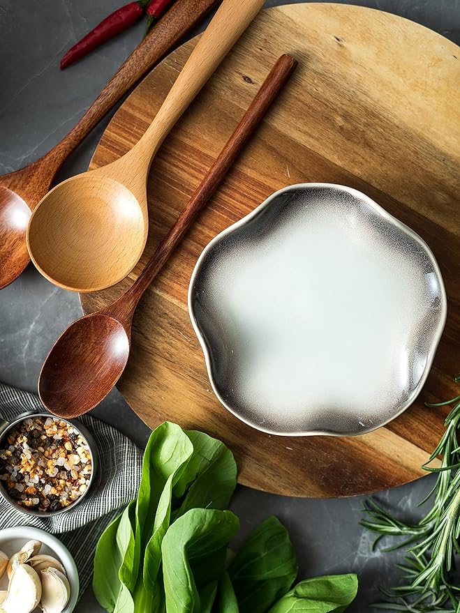Ceramic Spoon Holder for Stove Top, Cute Coffee Spoon Rest with Ruffled Edge for Coffee Bar, Cooking Stove Spoon Holder for Multiple Utensils, Modern Kitchen Decor Housewarming Christmas Gift