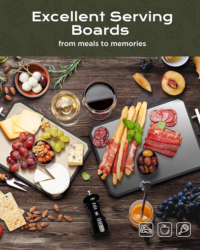 EXTRA LARGE Cutting Board,Double Sided Stainless Steel Cutting Boards Set for kitchen,Stainless Steel/Wheat straw pp Cutting Board for meat,Dishwasher Safe [20 * 13.8+16 * 11+12 * 8.3 Inch]