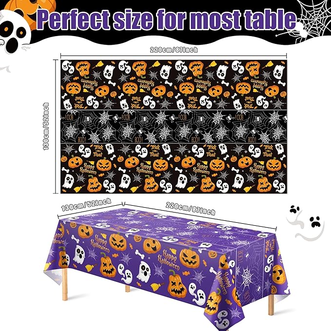 OHOME Halloween Decorations - Disposable Plastic Halloween Tablecloth | Halloween Party Decorations Favors Supplies for Table Decor Indoor Outdoor Backdrop Banner,2 Pack