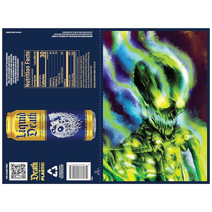Liquid Death Iced Tea - Dead Billionaire (Black Tea/Lemonade), Less Sugar*, Boost of Caffeine, B Vitamins, No Artificial Sweeteners, King Size 19.2 Fl Oz (Pack of 12)