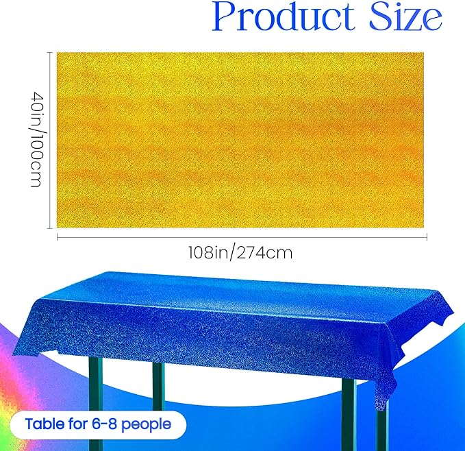 Just Shimmer Sparkling Holographic Laser Tablecloth - Shimmering, Waterproof, Easy to Clean - Ideal for Bachelorette, Birthday, Wedding, and Anniversary Party Decorations (Dark Blue & Gold, 2)