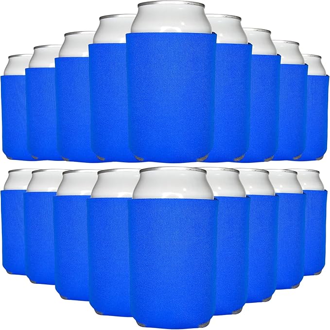 TahoeBay Bulk Blank Beer Can Cooler Sleeves (50-Pack) Sublimation Blanks for Vinyl Plain Soft Foam Can Sleeves Coolers for Soda Cans & Bottles Black, White, Assorted Solid Color (Blue)