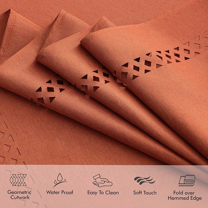 MIULEE Burnt Orange Rectangle Linen Polyester Fall Thanksgiving Tablecloth with Decorative Cutouts Waterproof Stain Resistant Table Cloth 60x104 inch Farmhouse Style for Dining Wedding Party