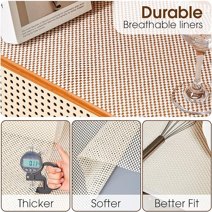 Shelf Liner for Kitchen Cabinet, Drawer Liners Non Slip Non Adhesive Thick Mat, Breathable Dresser Pantry Bathroom Protector, Cream, 24" x 120"