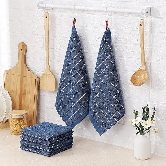 Homaxy 100% Cotton Terry Kitchen Dish Cloths, Ultra Soft and Absorbent Dish Towels for Kitchen, Suitable for Drying and Washing Dishes, 4 Pack, 12 x 12 Inches, Navy Blue