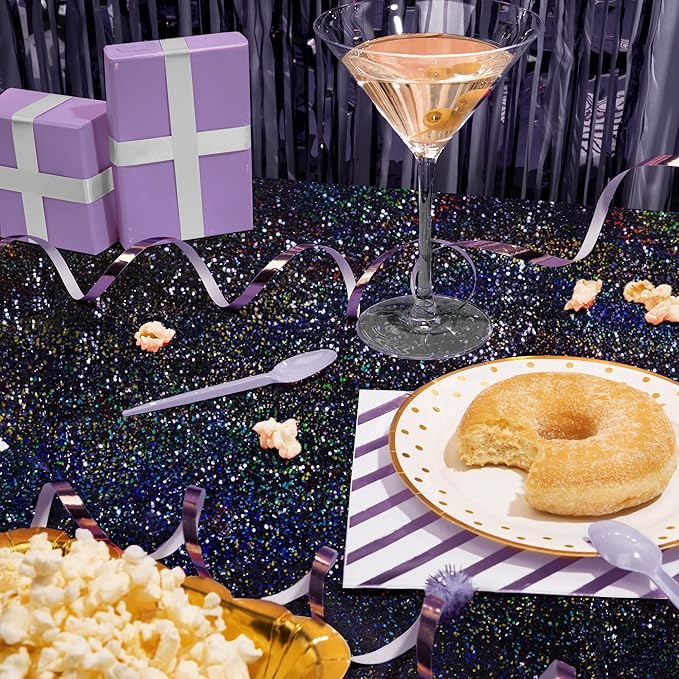 Blue & Black Holographic Tablecloth 40" x 108" Hot Pink Party Decoration Valentine's Day Birthday Party Table Decor Iridescence Plastic Table Cloth for Baby Shower Halloween Party Supplies