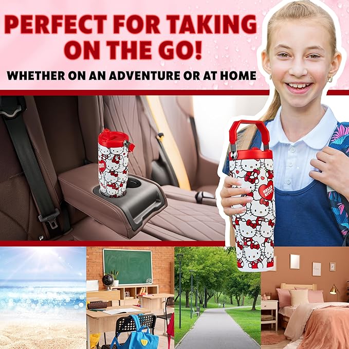 Get Trend Hello Kitty Sanrio Tumbler with Straw 30oz Girls Teens Women Insulated Cup with Lid Travel Mug for School, Sports, Kawaii Gifts for Girls (Aop Hello Kitty)