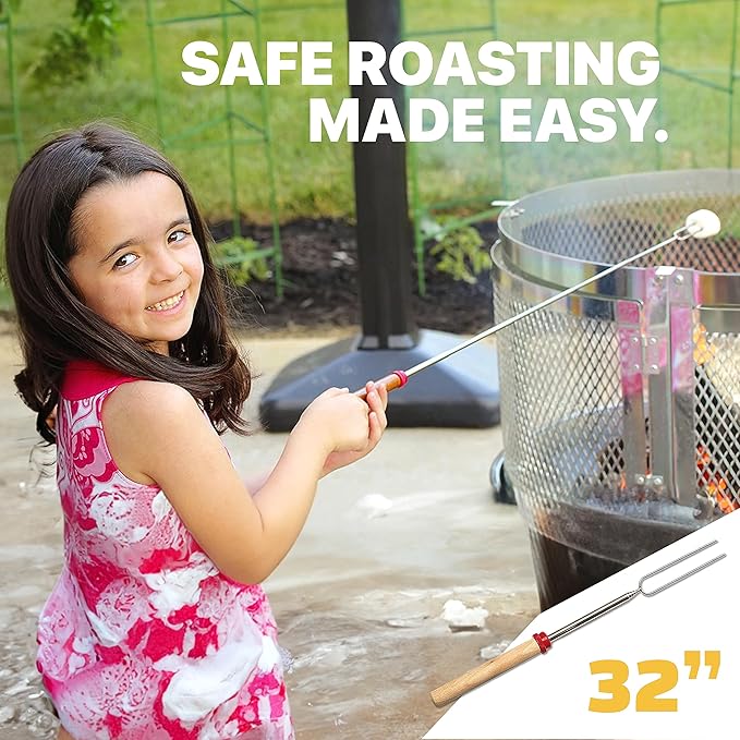 MalloMe Smores Sticks for Fire Pit - Accessories for Campfire Marshmallow Roasting Sticks Smores Kit Outdoor - Smore Skewers Hot Dog Fork For Outside, Camping Essentials Bonfire Gear Long 32" 10 Pack