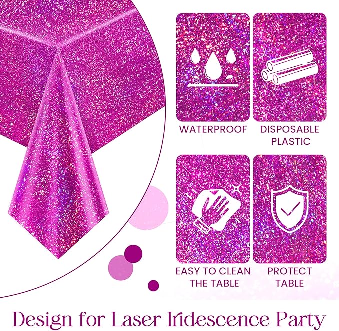 Pink & Pale Pink Holographic Tablecloth - 40" x 108" Valentine's Day & Birthday Party Decor - Iridescent Plastic Table Cloth for Baby Shower & Bachelorette Party