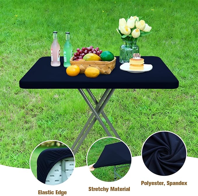 Fitted Rectangle Tablecloth 20 x 30 Inch Elastic Table Cloth for 2.5ft Table, Stretch Spandex Table Cover Navy Washable Polyester Table Top Cap Cover for Dining Picnic Camping Indoor and Outdoor