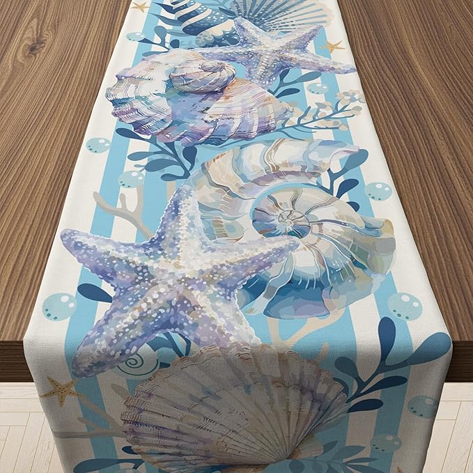 Beach Party Decorations - Sea Shell Starfish Table Runner | Summer Decor for Beach Themed Birthday Party Favors - Ocean Dining Table Decoration for Pool Outdoor Indoor