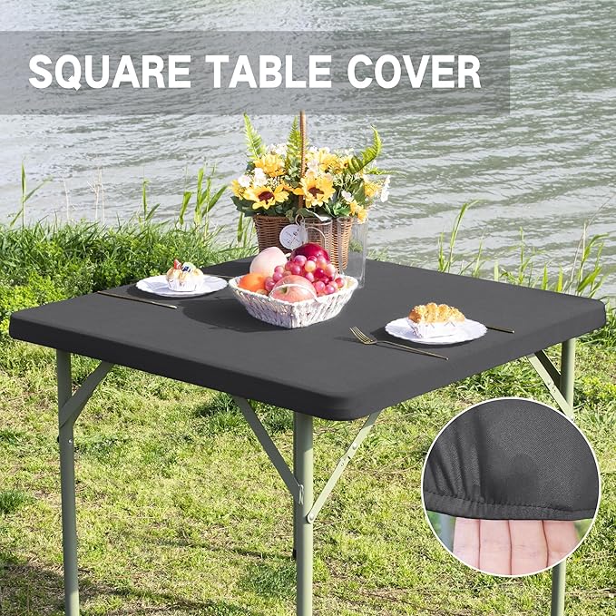 Square Fitted Table Cover Elastic Tablecloth Stretch Spandex Table Top Cover Table Topper Cap for Dining Kitchen Home Party Grey 36X36 Inch
