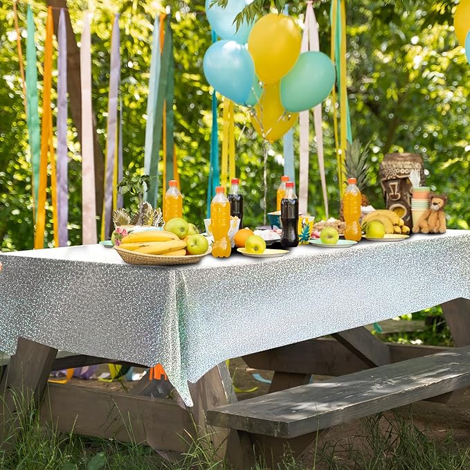 Purple & Silver Holographic Laser Tablecloth 40" x 108" Iridescence Shiny Birthday Party Table Cloth Plastic Table Cover For Halloween Event Wedding Anniversary Bridal 16th 18th 21th Party Supplies