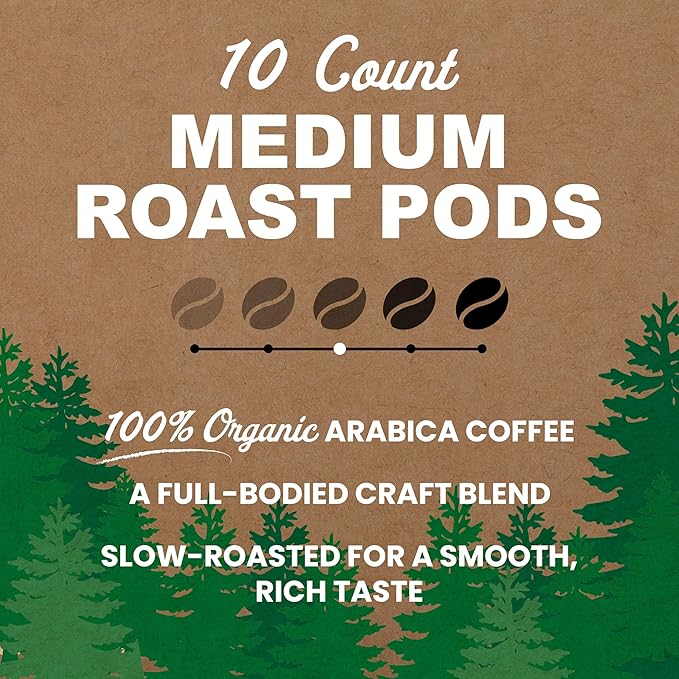 Vermont Coffee Company, Organic Medium Roast, Single-Serve Organic Compostable Coffee Pods for Keurig, 10CT, Compatible with Most Kcups Brewing Systems, Made in the USA