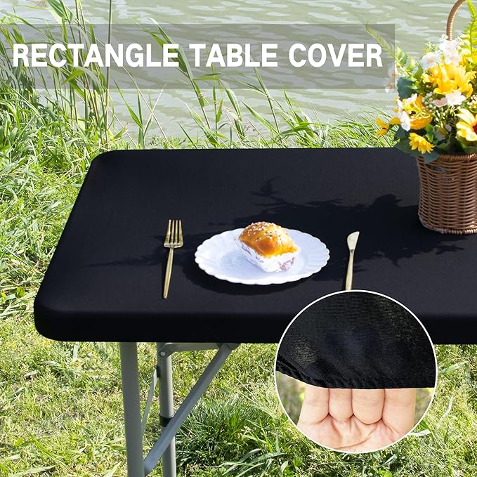Rectangle 4ft Fitted Table Cover Elastic Tablecloth 4ft Stretch Spandex Table Top Cover for Dining Indoor Outdoor Party Black 23X48 Inch