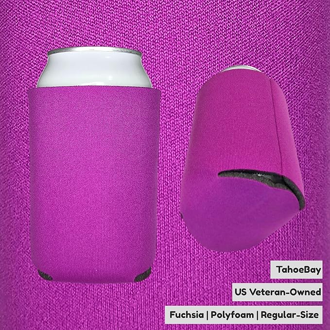 TahoeBay Bulk Blank Beer Can Cooler Sleeves (50-Pack) Sublimation Blanks for Vinyl Plain Soft Foam Can Sleeves Coolers for Soda Cans & Bottles Black, White, Assorted Solid Color (Fuchsia)