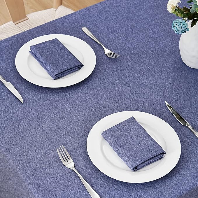 Veblandy Rectangle Tablecloth Linen Textured Waterproof & Stain Resistant Table Cloth Wrinkle Free Decorative Fabric Farmhouse Table Cover for Dining/Party/Buffet/Wedding, 52 x 70 Inch, Demin Blue