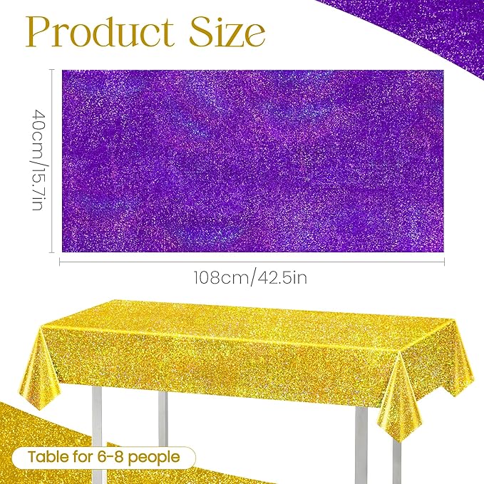 Purple & Gold Holographic Tablecloth 40" x 108" Iridescence Plastic Table Cloth for Valentine's Day, Birthday & Halloween Parties
