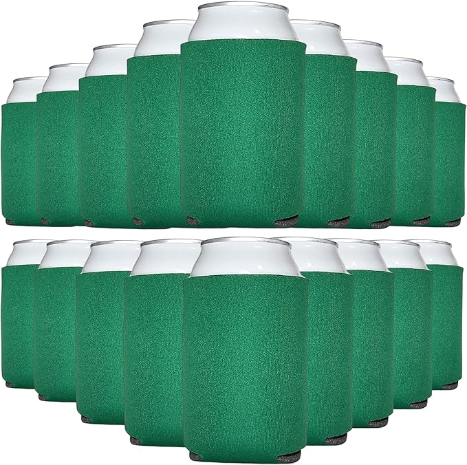 TahoeBay Bulk Blank Beer Can Cooler Sleeves (50-Pack) Sublimation Blanks for Vinyl Plain Soft Foam Can Sleeves Coolers for Soda Cans & Bottles Black, White, Assorted Solid Color (Kelly Green)