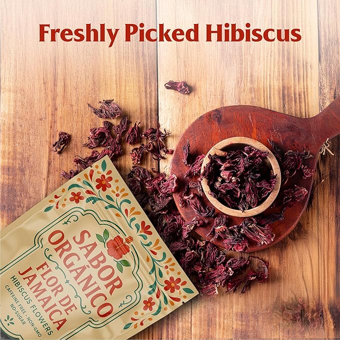 1lb Whole Dried Hibiscus Flowers (Flor de Jamaica) for Hibiscus Tea & Mexican Agua Fresca | Natural, Non-GMO, No Preservatives | Resealable Stand-Up Pouch by Sabor Orgánico