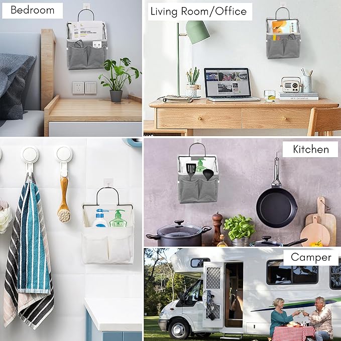 1pcs Wall Hanging Storage Bag, Wall Hanging Baskets for Organizing as Over the Door Organizer, Wall File Organizer, Rv Storage and Organization. For Bedroom, Office, Camper (Gray-Upgraded)