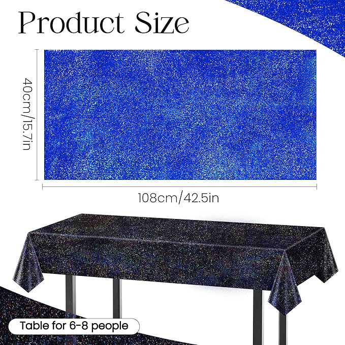 Blue & Black Holographic Tablecloth 40" x 108" Hot Pink Party Decoration Valentine's Day Birthday Party Table Decor Iridescence Plastic Table Cloth for Baby Shower Halloween Party Supplies