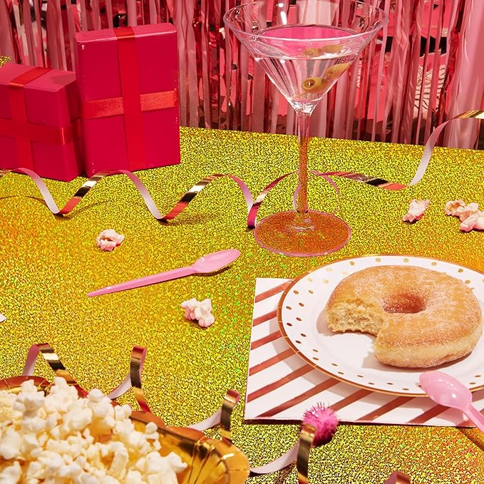 Just Shimmer Sparkling Holographic Laser Tablecloth - Shimmering, Waterproof, Easy to Clean - Ideal for Bachelorette, Birthday, Wedding, and Anniversary Party Decorations (Dark Blue & Gold, 2)