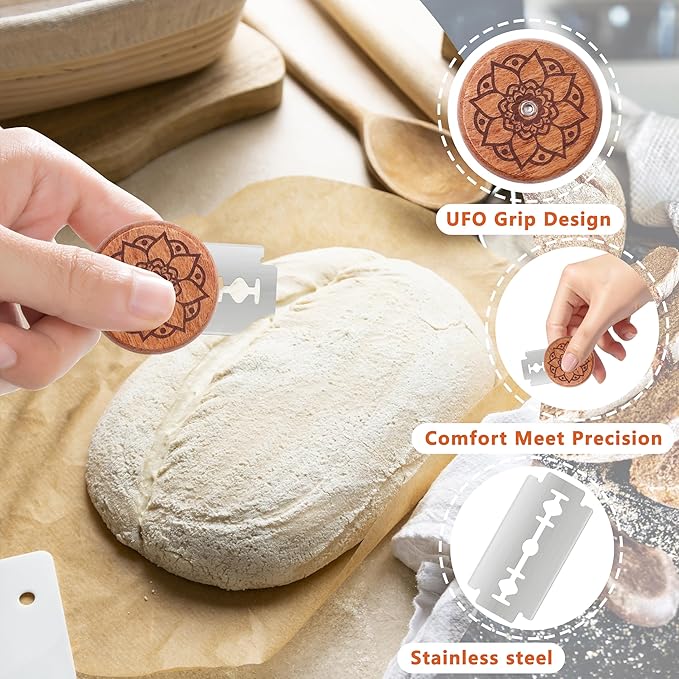UFO Bread Lame Cutter for Homemade Sourdough,Bread Scorer Tool for Sourdough with 5 Blades and Case,Slashing Tool Bread Cutting Knife for Artisan Bread and Baguette Makers,Lotus-red
