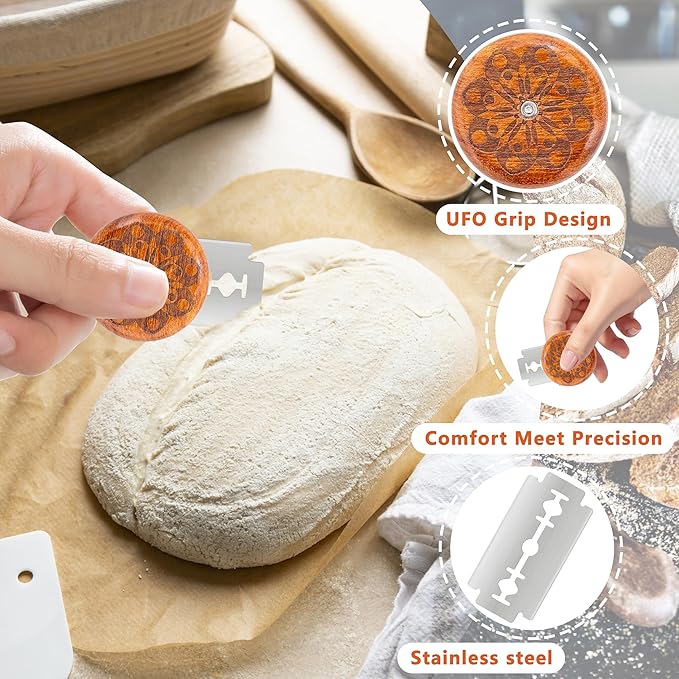 UFO Bread Lame Cutter for Homemade Sourdough,Bread Scorer Tool for Sourdough with 5 Blades and Case,Slashing Tool Bread Cutting Knife for Artisan Bread and Baguette Makers,Ring