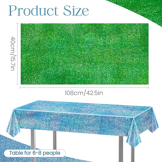 Sparkling Holographic Laser Tablecloth - Shimmering, Waterproof, Easy to Clean - Ideal for Halloween Bachelorette, Birthday, Wedding, and Anniversary Party Decorations (Light Blue & Green & Purple, 3)