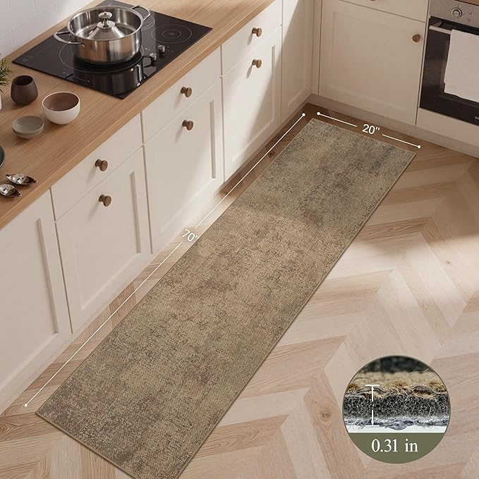 GENIMO Kitchen Mats for Floor, Washable Absorbent Runner Rugs for Kitchen, 20"x70" Jute Rug, Cushioned Non Slip Kitchen Rugs for Kitchen Floor, Standing Mat Rug for Home, Sink, Laundry