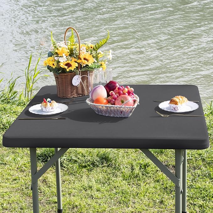 Square Fitted Table Cover Elastic Tablecloth Stretch Spandex Table Top Cover Table Topper Cap for Dining Kitchen Home Party Grey 36X36 Inch