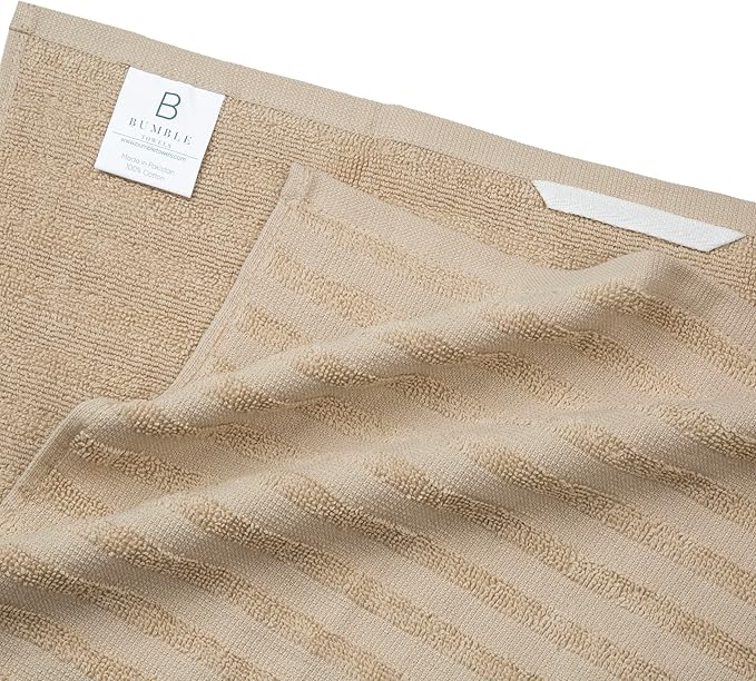 Premium Kitchen Towels (20”x 28”, 6 Pack) | Large Cotton Dish Towels 450 GSM | Highly Absorbent Terry Kitchen Linen Set with Hanging Loop | Tan Solid