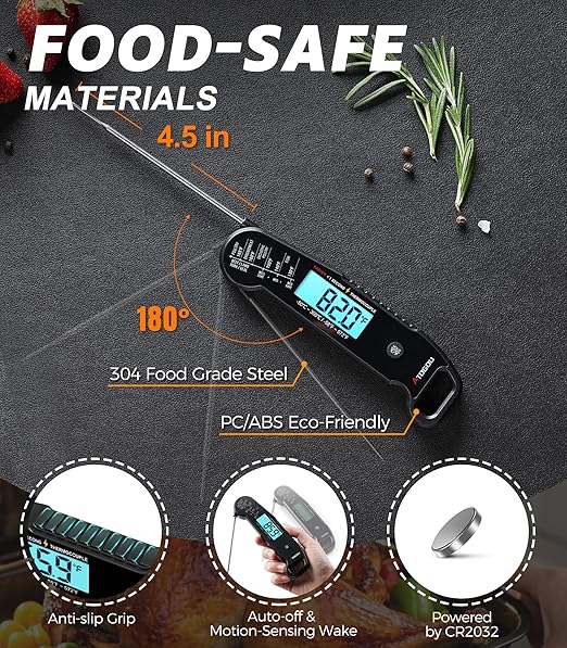 Atogou Professional Meat Thermometer Digital for Cooking Food, <1 Sec Instant Read & ±0.5℉ Accuracy, IP67 Waterproof, Thermocouple Sensor Probe, for Kithchen, BBQ, Grill, Black