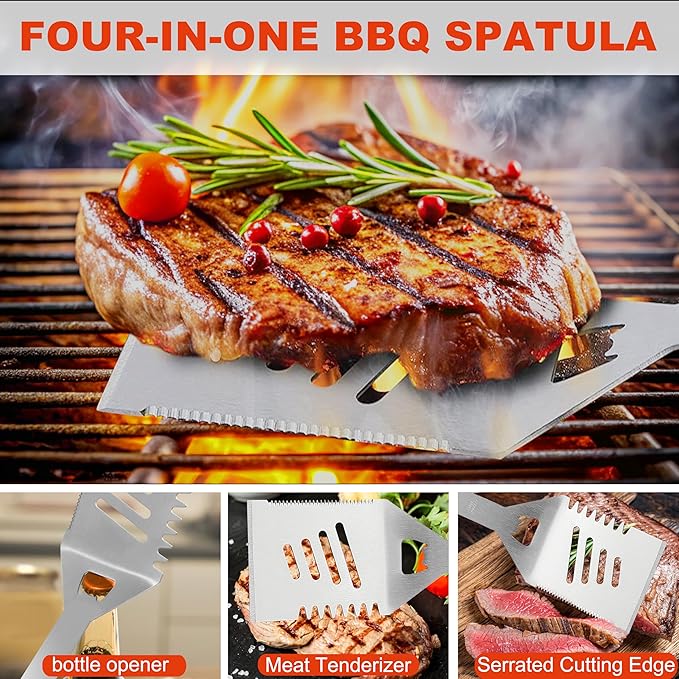 Grilljoy BBQ Accessories Grill Tools Set - 22PCS Stainless Steel Barbecue Grill Accessories for Outdoor Grill with Black Aluminum Case - Christmas Grilling Gifts for Men & Dad -Grill Tools Kit