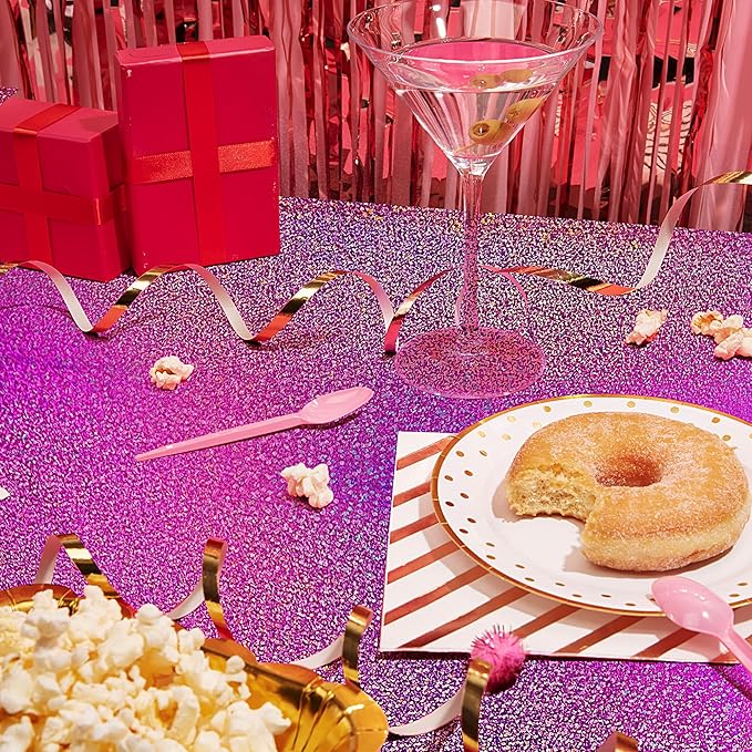 Black & Fuchsia Red Holographic Tablecloth - 40" x 108" Hot Pink Party Decor - Iridescent Plastic Table Cloth for Valentine's Day, Birthday, Halloween & Baby Showers