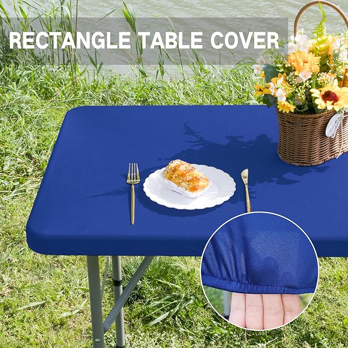 Rectangle 4ft Fitted Table Cover Elastic Tablecloth 4ft Stretch Spandex Table Top Cover for Dining Kitchen Home Party Blue 23X48 Inch